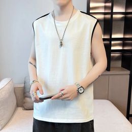 Casual Summer Solid Colour Sleeveless Mens Outwear Vest Sportswear Tank Top Tee-Shirt Bodybuilding Gyms Loose Vest Clothing 240430
