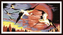 Redcrowned cranes in the rising sun Handmade Cross Stitch Craft Tools Embroidery Needlework sets counted print on canvas DMC 14CT1531157