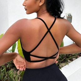 Women's Tanks Sexy Deep V-neck Black Bra Sleeveless Backless Bandage Crop Top Camisole