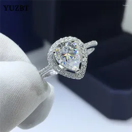 Cluster Rings YUZBT S925 Sterling Silver 2 Excellent Cut Diamond Past D Color Water Drop Moissanite Ring Female Wedding Jewelry