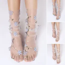 Women Socks Sexy Floral Lace Summer Ultra-thin Transparent Breathable Mesh Ladies Fashion Harajuku Sheer Tulle