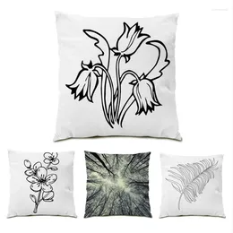 Pillow 2024 Print Throw Pillowcases Ultra Velvet Polyester Linen Simple Flower Vintage Living Room Home Decoration Cover E0781