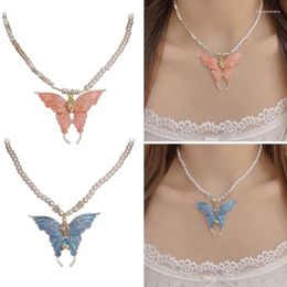 Chains Vintage Butterfly Pendant Necklace Choker Sweater Chain Fashion Jewellery Elegant Pearl Clavicle Beaded Necklaces Dropship