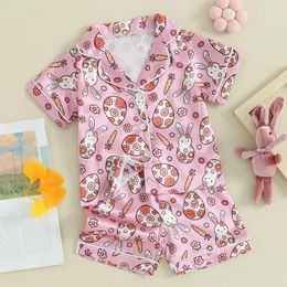 Clothing Sets Boy Girl Easter Pyjamas Set Egg Print Lapel Button Down Short Sleeve Tops With Shorts Sleepwear Clothes