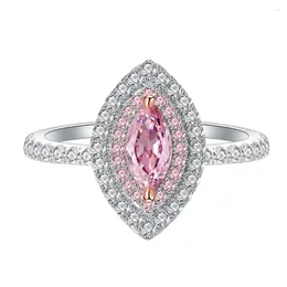 Cluster Rings Diamond Pink Ring For Women With 4 8mm Flower Cut High Carbon 925 Sterling Silver Jewelry