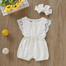 Barnkläder 2024 Summer och America Baby Crawling Clothes Girl's Jumpsuit Thin Breattable One-Piece Cotton