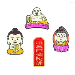 Brooches Cartoon Buddhism Lotus Meditation Buddha Shakyamuni Maitreya Metal Enamel Brooch Sutra Scriptures Collection Badge Pins Jewellery