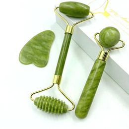 3Pcs Set Natural Jade Massage Roller Guasha Board SPA Scraper Stone Facial Antiwrinkle Treatment Body Face Massager Health Care T6999093