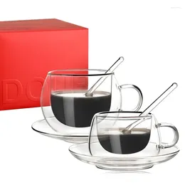 Wine Glasses Double-Layer Coffee Cup Set 150ml/250ml Espresso With Saucer And Spoon Multipurpose Cappuccino Runge Macchiato Latte S