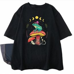 Men's T-shirt Frog Wizard Mushroom Print Weird Aesthetics Men's and Women's Fashion Retro Personalised T-Shirt