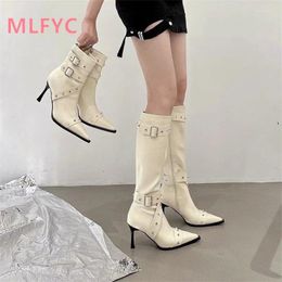 Boots High Heel Short Women's Thin Pointed Head 2024 European And American Autumn/Winter Belt Buckle Slim