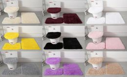 Solid Color Bathroom Mat Set Fluffy Hairs Bath Carpets Modern Toilet Lid Cover Rugs Kit 3pcsset Rectangle 50x80 50x40 45x50cm 8432271978