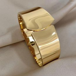 Bangle Chunky Oversized Gold Colour Stainless Steel Bangles Bracelets For Women Irregular Geometric Wide Cuff Waterproof Jewellery