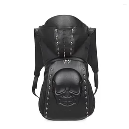 Backpack Hooded Halloween Skull Punk Rivet Bag PU Leather Embossed 3D Backpacks With Hood Cap