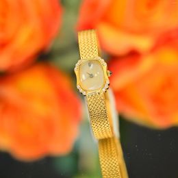 Wristwatches 2024 Women's Watch Quartz Movement Antique Jewelry Copper Shell Gold Plated Luxury Retro Inlaid Water Diamond Lover Gif