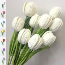 Decorative Flowers 1PC Romantic Tulip Bouquet Use For Vase Flower Arrangement Accessories Handmade Crochet Gifts Friends Tabletop Decor