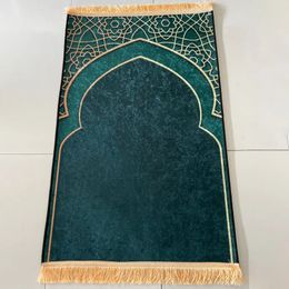 Adult Prayer Mat for Muslim Ramadan Gold Diamond Velvet Worship Kneel Floor Carpets Non-slip Soft Portable Travel Prayer Rugs 240420