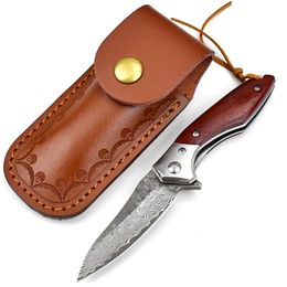Outdoor Camping & Hunting Customizable Damascus Folding Knife Gifted EDC Pocket Knife With Durable Damascus Steel With Sheath