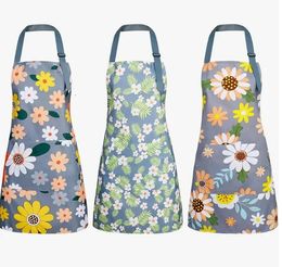 3 Pack Floral Aprons with Pocket Blooming Womens Waterproof Adjustable Cooking for Kitchen Gardening and Salon 240429