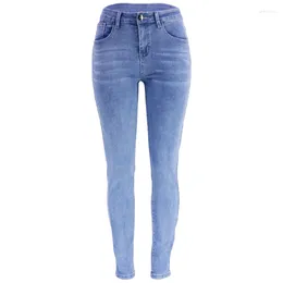 Women's Jeans Blue Ladies High Waist Slim Skinny Pants Long Length Stretchy Women Trousers