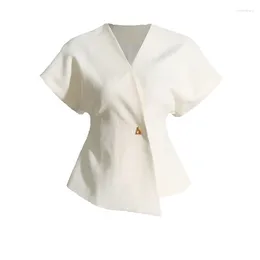 Women's Blouses 2024 Autumn Waist Slimming Asymmetric Suit Drop Shoulder Sleeve Tank Temperament Commuter Style Shirt Top
