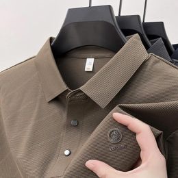 Men's Polos High Grade Ice Silk Polo Shirt 2024Summer Traceless Short Sleeve Embroidered T-shirt Korean Business Casual Wear