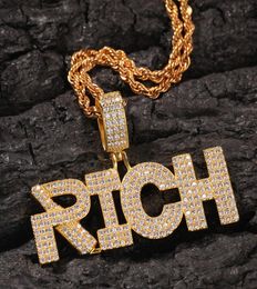 Custom Rich Necklace Hip Hop Full Iced Out Pendant Diamond Chains Cubic Zirconia Stone gold sliver Mens Necklaces1408539