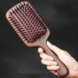 Natural sandalwood air cushion massage comb anti-static scalp scraping smooth hair brush suitable for all hair styling tools 240428