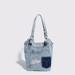 Shoulder Bags Washed Denim Underarm Bag Retro Trend Fashionable Patchwork Versatile Women's Commuting Handbags For Ladies