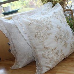 Pillow European-style Embroidered White Lace Pillowcase Cover Sofa Beautiful