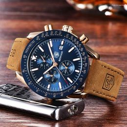 Wristwatches BENYAR Watch For Men Sport Quartz 30M Waterproof Calendar Chronograph Luminous Leather Strap Montre Homme