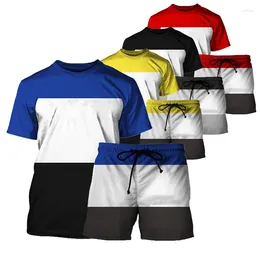 Men's Tracksuits Casual Patchwork Summer Men T-shirt Tracksuit Streetwear Fashion Outfit Short Sleeve Seaside High Street Solid Oversized