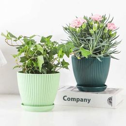 Planters Pots Plastic Flower Pot Succulent Plant Pot with Tray Green Dill Round Double Layer Small Flowerpot Home Office Desktop Decoration