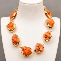 Pendant Necklaces GG 19" Gold Edge Plated Orange Turquoise Rough Nugget Beaded Chokers Necklace Handmade Lady Jewelry Gift