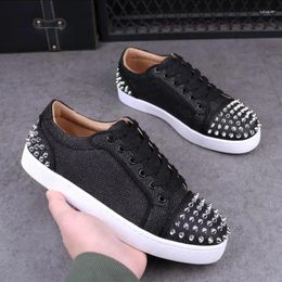 Casual Shoes Men Fashion Stage Nightclub Dress Rivets Lace-up Flats Platform Shoe Brand Designer Black White Sneakers Youth Footwear