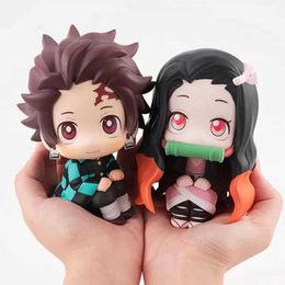Action Toy Figures Demon Slayer Characters Kawaii Q Verrsion Sitting Position Action Figure Desktop Toy Collection Kamado Tanjirou Nezuko Models