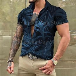 Men's Casual Shirts Summer Fashion Leaf Pattern Formal Harajuku Hawaiian Oversized Floral Shirt Blouses Social Vintage Funny Clothing