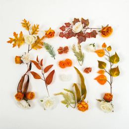 Decorative Flowers Artificial Silk Flower Head And Leaf Branch Combo Set For DIY Crafts Bouquets Wreath Floral Arrangement Decor Faux Kit