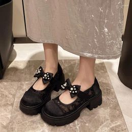 Dress Shoes Embroidered Pearl Single For Women's 2024 Summer Fashion Thick Sole Mesh Breathable Sequin Small Leather