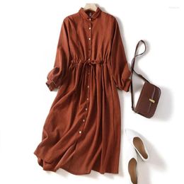 Casual Dresses Autumn Shirt Women Dress Elegant Midi Skirt Outerwear Long Sleeve Blouse Party A-Line Vestido Chic Clothes