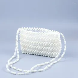 Shoulder Bags Small Fresh Handwoven Transparent Splicing Milk White Acrylic Beaded Crossbody Double Chain Women's Bag Customization