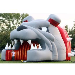 4.5mWx4.2mH (15x14) with blower Cute giant outdoor inflatable bulldog tunnel animal mascot head entry channel football helmet tent for sports events