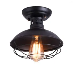 Ceiling Lights Rustic Light Black E26 Mini Pendant Lighting Semi Flush With Metal Cage Style Lamp Fixture For Stairway Foyer Porch