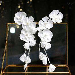 Dangle Earrings White Flower Ear Hanging Hair Accessories Wedding Headbands Bride Simulated Pearl Tassel Band For Women Party Ornament