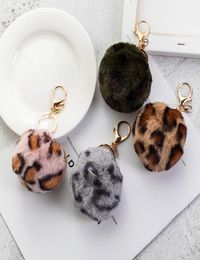 Keychain Keychain Cute Leopard Print Imitation Rex Rabbit Fur Pendant Fashion Fur Bag Plush Key Ring Hair Ball5295981