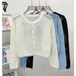 Women's Blouses 24 Spring/summer Hollow Cotton Linen Knitted Long Sleeve Cardigan Age Reduction Yarn Feeling Breathable Comfortable Style