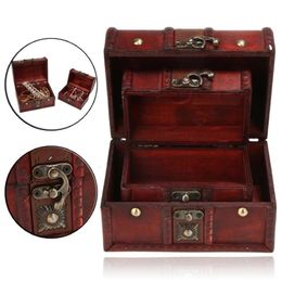 2Pcs Vintage Wooden Case Jewelry Storage Box Small Treasure Chest Wood Crate Case Home Storage Boxes 2103158052215