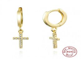 Hoop Huggie ROXI 925 Sterling Silver Shiny Exquisite Zircon Cross Drop Earrings For Women Weddind Party Unusual Jewelry3948978