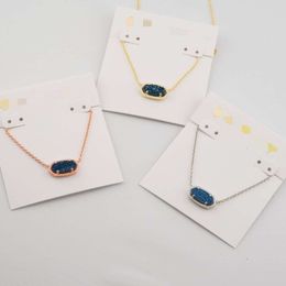 Designer Kendrascott Necklace for Woman Jewlery Instagram Simple Oval Blue Crystal Tooth Stone Pendant Short Necklace Neckchain Collar Chain
