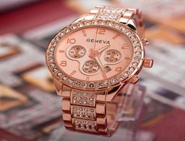 Wristwatches Luxury Crystal Women Watches Rose Gold Ladies Watch Geneva Relogio Feminino Horloge Dames Uhr Damen2923334